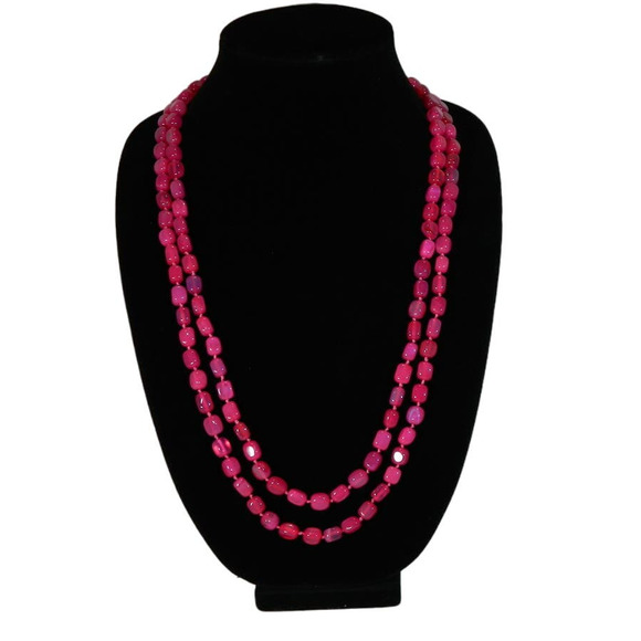 Opera Length Hot Pink Gemstone Necklace Designer Signed LR - Picture 2 of 14
